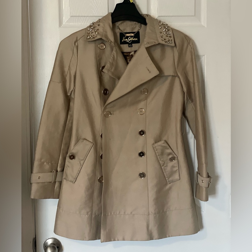 Sam Edelman Women’s XS Studded Collar Belted Trench Coat Jacket Tan